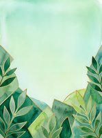 Watercolor botanical foliage frame with green leaves and gold accents on soft mint background, isolated design element for invitations, cards, and branding projects.