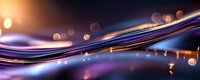 Abstract flowing light trails with golden bokeh effects and purple energy waves on dark background for modern digital design projects.