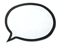 Empty speech bubble with black outline on white background, isolated for graphic design projects and communication concepts.