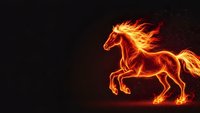 Fiery horse galloping with flames and sparks on dark background. Dynamic energy concept for sports, power and strength themes.