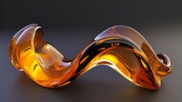 Elegant curved amber glass wave sculpture with translucent glow and smooth flowing lines against dark background creates dramatic artistic display.