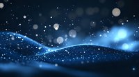 Glowing blue wave with sparkling particles and bokeh effects on dark background creates magical atmosphere for abstract technology designs.
