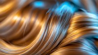 Abstract flowing waves in gold and turquoise colors create dynamic motion effect with smooth curved lines and glossy metallic texture on dark background.