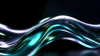 Flowing abstract waves in turquoise and purple colors with glitter particles on dark background create dynamic motion effect for luxury designs and backgrounds.