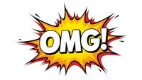 Comic book style OMG exclamation burst with explosive yellow and red starburst design on white background for pop art graphics and retro designs.