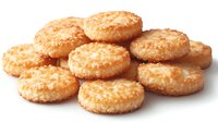 Homemade butter cookies with sugar crystals on top arranged in group on white background, fresh baked traditional shortbread dessert for holidays.
