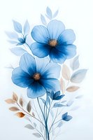 Delicate blue watercolor flowers with soft petals and leaves on white background for botanical art and floral design projects.