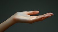 Open palm hand gesture showing empty cupped hands in receiving position against dark background for presentation and offering concepts.