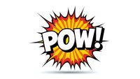 Comic book explosion burst with POW text in bold letters. Colorful starburst design with red, yellow and orange colors isolated on white background for graphic design.