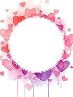 Romantic heart frame with watercolor splashes and dripping paint effects. Empty circle space for text or design elements. Valentine's Day greeting card template.