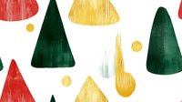 Festive geometric pattern with textured triangles and circles in red, green, and gold colors on white background. Seamless holiday repeat design for wrapping paper.