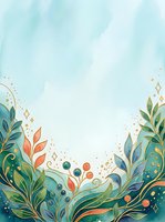 Watercolor botanical frame with ornamental foliage, gold accents, and berries on isolated light background. Suitable for invitations, greeting cards, and design projects.
