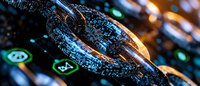 Digital chain links on computer circuit board representing blockchain technology and cryptocurrency security in modern financial systems.