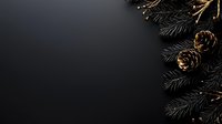 Elegant pine branches with golden pinecones on black background, creating luxurious holiday border with copy space for festive designs.