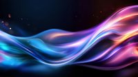 Vibrant flowing waves of blue and pink light create dynamic motion effect against dark background, glowing energy streams with smooth gradients and luminous curves.
