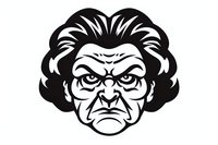 Angry elderly woman face with furrowed brow and stern expression shown in bold black and white graphic style, isolated on white background for logo and mascot design.