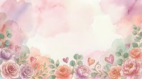 Watercolor floral border with roses, peonies, and eucalyptus leaves in soft pink, coral, and purple tones on white background. Perfect for wedding invitations, greeting cards, and design projects.