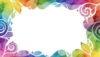 Watercolor rainbow frame with swirls and leaves on white background for greeting cards, invitations and decorative design projects.