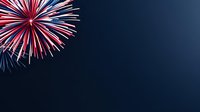 Vibrant red, white and blue fireworks burst against dark night sky, creating patriotic display with dramatic starburst pattern and glowing trails of light.