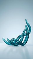 Turquoise glass twisted ribbons flowing in elegant curves on gradient background for modern design projects and contemporary art concepts.