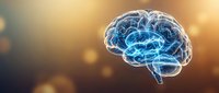 Glowing digital brain with neural networks and synapses on warm bokeh background for neuroscience, artificial intelligence and medical research concepts.