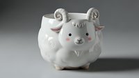 Adorable white ceramic sheep mug with curly horns and pink cheeks for coffee tea hot beverages kitchen decor animal lover gifts home accessories.