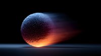 Abstract glowing sphere with particle trail effect in blue and orange gradient colors on dark background for digital art and futuristic design projects.