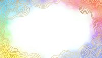 Colorful gradient frame with ornate swirls and decorative patterns creating elegant border on white background for invitations and design projects.