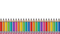 Colorful pencils arranged in a row on white background, isolated design element suitable for education, art, creativity, and back-to-school projects.
