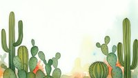 Watercolor desert landscape with green cacti and succulents on light background, botanical illustration for home decor and nature designs.