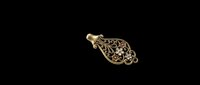 Antique brass filigree pendant connector with floral scrollwork, isolated on transparent background. Great for jewelry clipart, stickers, t-shirt design, and print on demand.