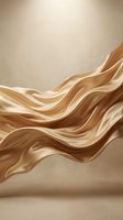 Flowing golden silk fabric waves creating elegant abstract motion against warm beige background for luxury design projects.