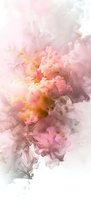 Ethereal pink and gold smoke swirls creating dreamy abstract patterns against white background, flowing movement captures light and shadow in soft feminine tones.
