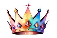 Colorful royal crown with rainbow gradient effect and gemstones on white background, isolated design element for stickers, cards and decorative use.