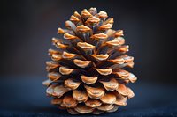 Pine cone with open scales on dark background, showcasing natural texture and warm brown tones for seasonal decor or botanical design.