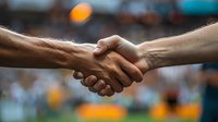 Close-up of diverse hands in firm handshake against blurred urban background with warm bokeh lights, symbolizing trust, agreement and partnership.