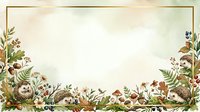 Autumn botanical frame with mushrooms, ferns, berries and forest plants on cream background. Natural border design for seasonal greeting cards and invitations.