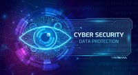Digital cyber security eye with circuit patterns and glowing blue interface elements for data protection technology concepts and network safety solutions.