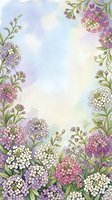 Watercolor hydrangea flowers frame with purple pink white blooms on soft pastel background for wedding invitations greeting cards scrapbooking projects.