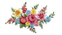 Colorful floral arrangement with roses, lilies and daisies on white background. Isolated botanical composition for greeting cards and decorative designs.