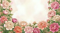 Vintage floral frame with pink and peach peonies on soft background for wedding invitations, greeting cards, and romantic design projects.