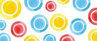 Colorful concentric circles in red, blue, and yellow arranged in a seamless pattern that tiles into a single background for wallpaper, textiles, and graphic design projects.