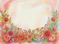 Watercolor floral frame with pink and coral roses, peonies, and botanical elements on soft pastel background. Isolated design ready for invitations, greeting cards, and decorative projects.