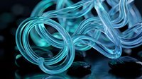 Abstract blue glowing fiber optic cables creating flowing curves and loops against dark background for technology and communication designs.
