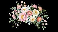 Lush floral arrangement featuring pink, cream, and coral roses with ferns and eucalyptus foliage, isolated on transparent background. Ready for t-shirts, stickers, sublimation, and print-on-demand designs.