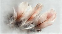 Delicate pink and gray feathers arranged on neutral background, creating soft, ethereal composition for wellness, spirituality, or nature-inspired design projects.