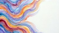 Abstract watercolor waves in vibrant rainbow colors flowing across white background. Artistic fluid paint strokes create dynamic movement for creative projects.