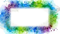 Watercolor frame with tropical leaves in vibrant blue and green gradients on white background for summer design projects.