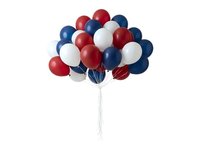 Bunch of red, white, and blue balloons isolated on white background, perfect for patriotic celebrations, independence day events, and festive party design projects.