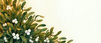 Watercolor mistletoe with white berries and green leaves on cream background, festive holiday botanical corner decoration with copy space.